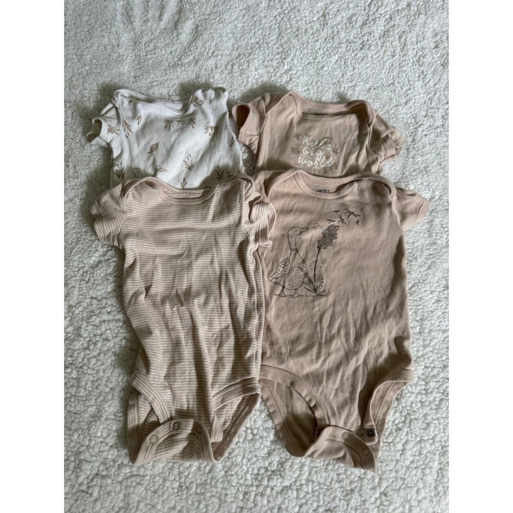 Carter's Bodysuit Set Baby 6M Tan Beige Excellent 4 Pack Nature Graphic Striped